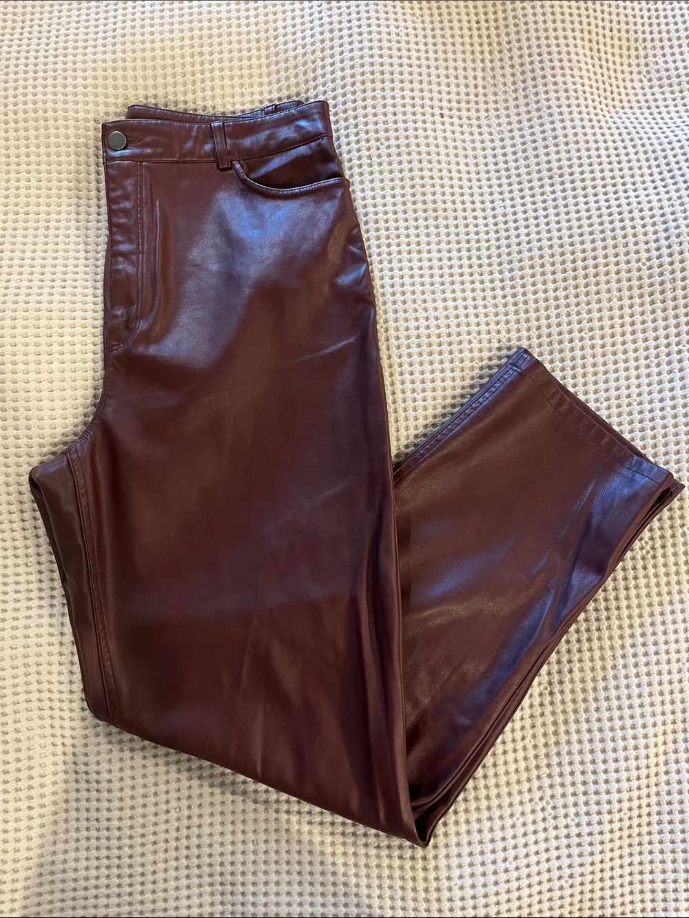 Dynamite Skinny Faux Leather Jeans in Burgundy